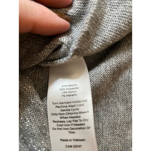 Talbots Silver Sparkle Women's Sweater with Black Velvet Bow detail Medium - Picture 7 of 7